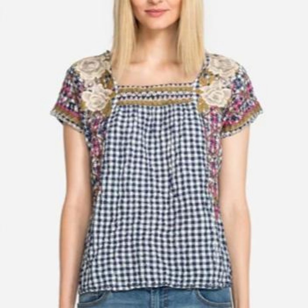 Johnny Was Plaid Ronnie Crop Mexican Embroidery